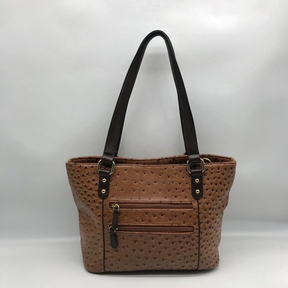 Giani Bernini Brown Embossed Ostrich Leather Handbag - Picture 2 of 11
